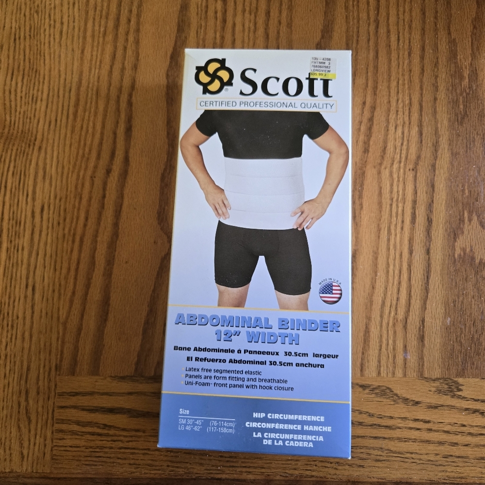 Scott Abdominal Binder 12" width Form fitting Large circumference 46" - 62" New